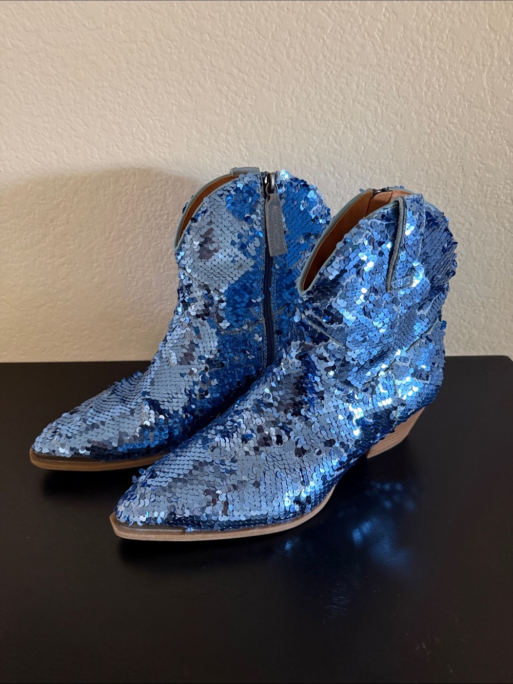 Dingo Sequin Dance Hall Queen Western Ankle Boots in Blue